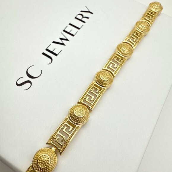 Greek Key Elegant Bracelet 14k Gold Plated Luxury Jewelery - Picture 5 of 13